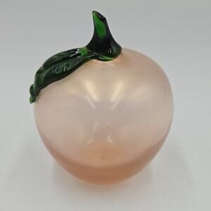 Vintage Hand Blown Pink Glass Apple Peach Fruit Hollow 4" Tall Delicate